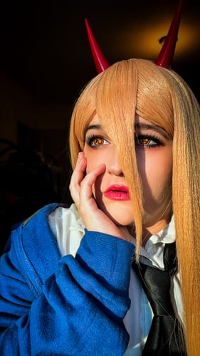 Reviewer in Power cosplay showing the vibrant, accurate pattern of the Power Cosplay Contacts.