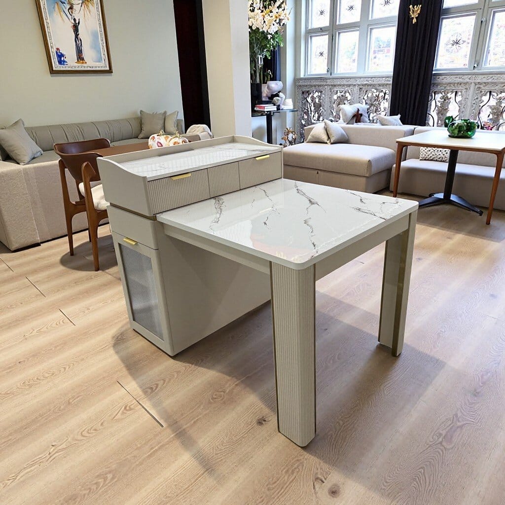Customer photo review of Selene Modern Square Extendable Fluted Dining Table with Light and Storage for 4-6 Seats