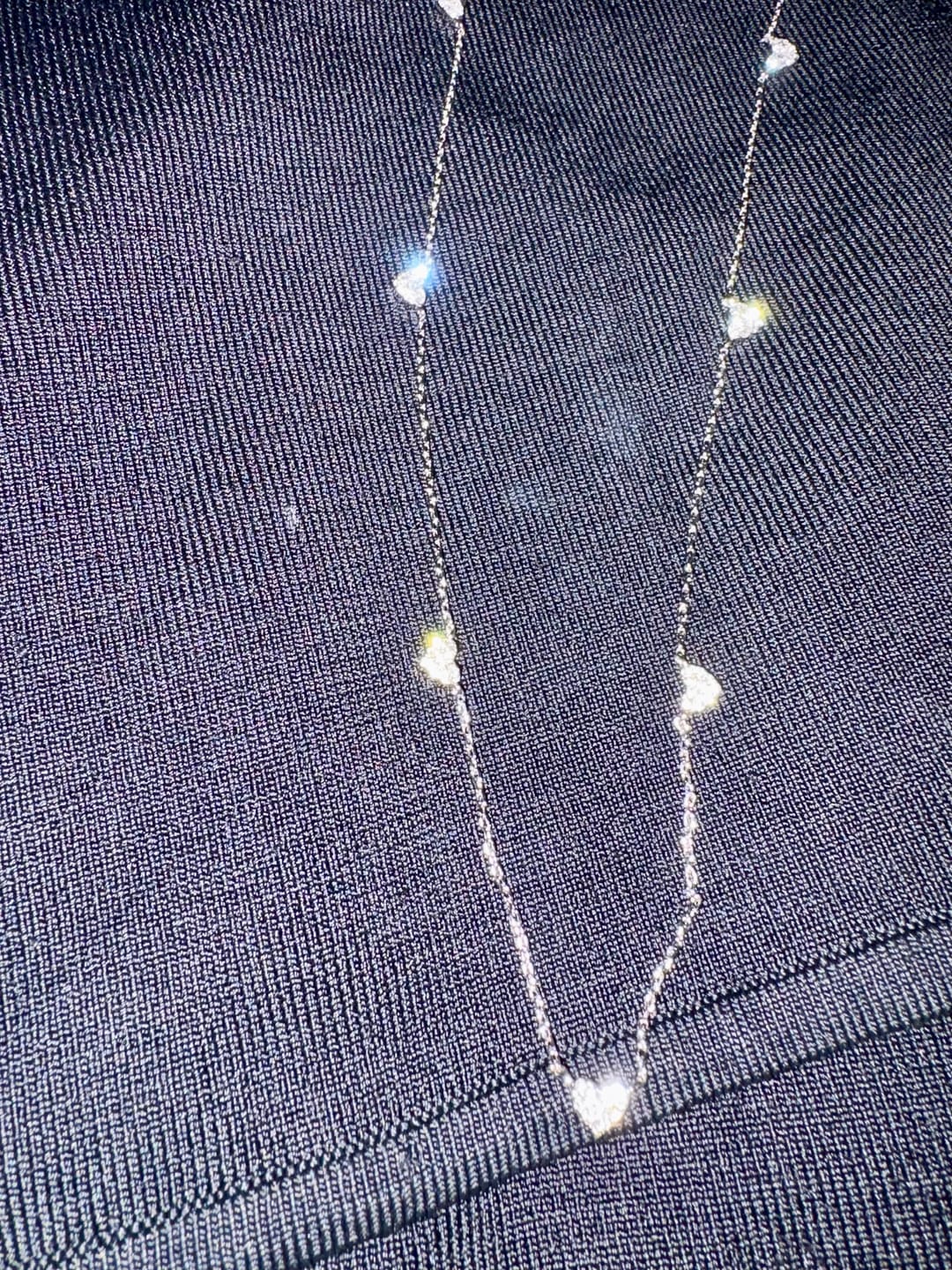 Customer photo review of Irene 18k White Gold Plated Heart Station Necklace with Swarovski Crystals