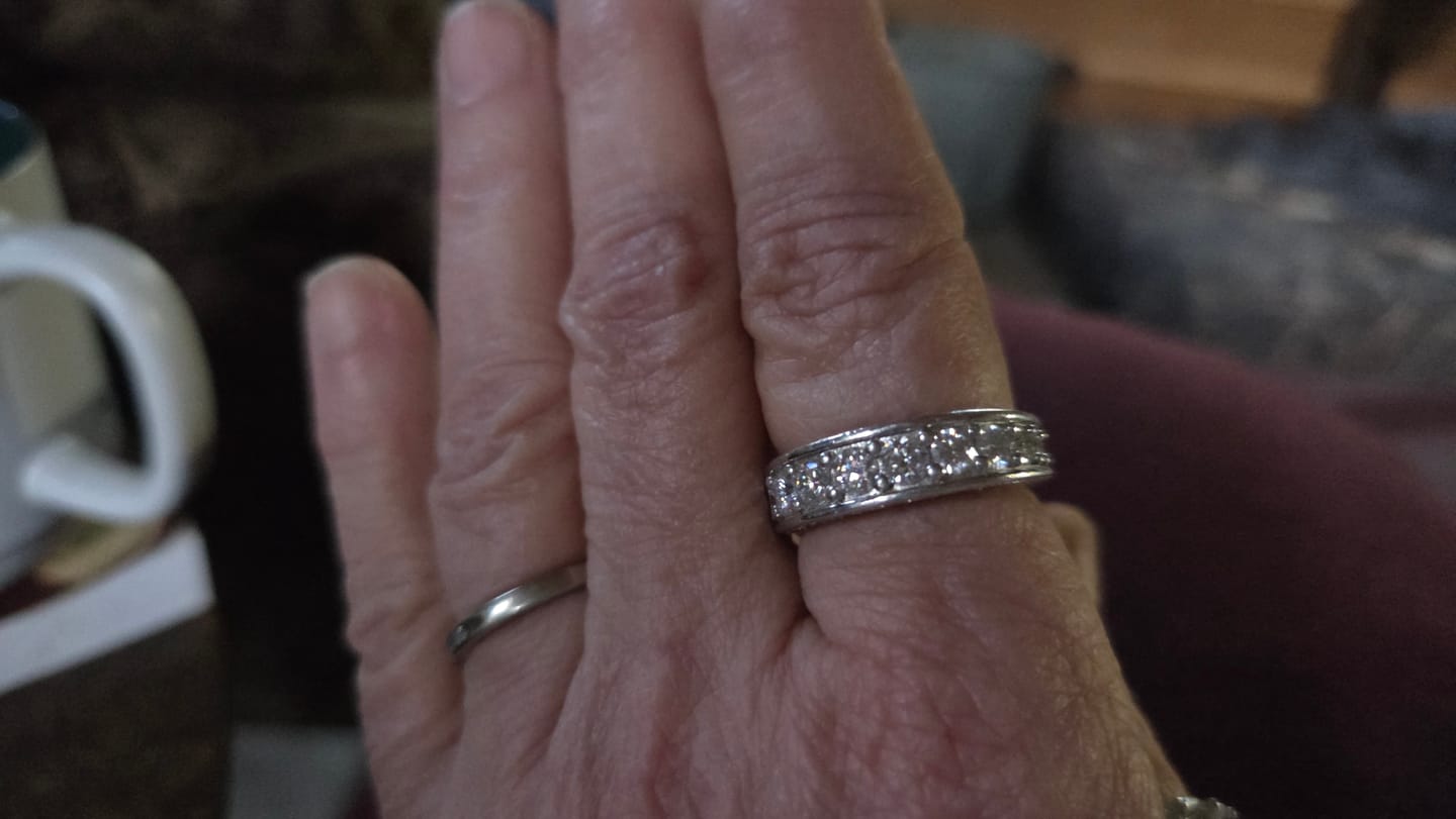 Customer photo review of Triple Channel Set Moissanite Half Eternity Wedding Band