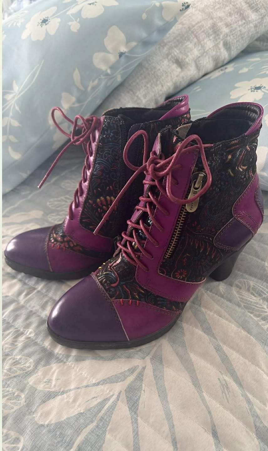 Customer photo review of Retro Handmade Leather Patchwork Ankle Boots