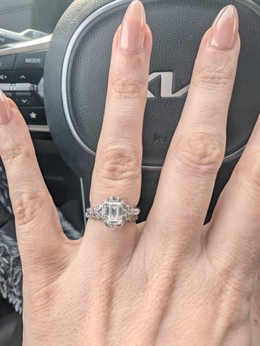 Customer photo review of Halo Art Deco Emerald Cut CZ Ring in Sterling Silver