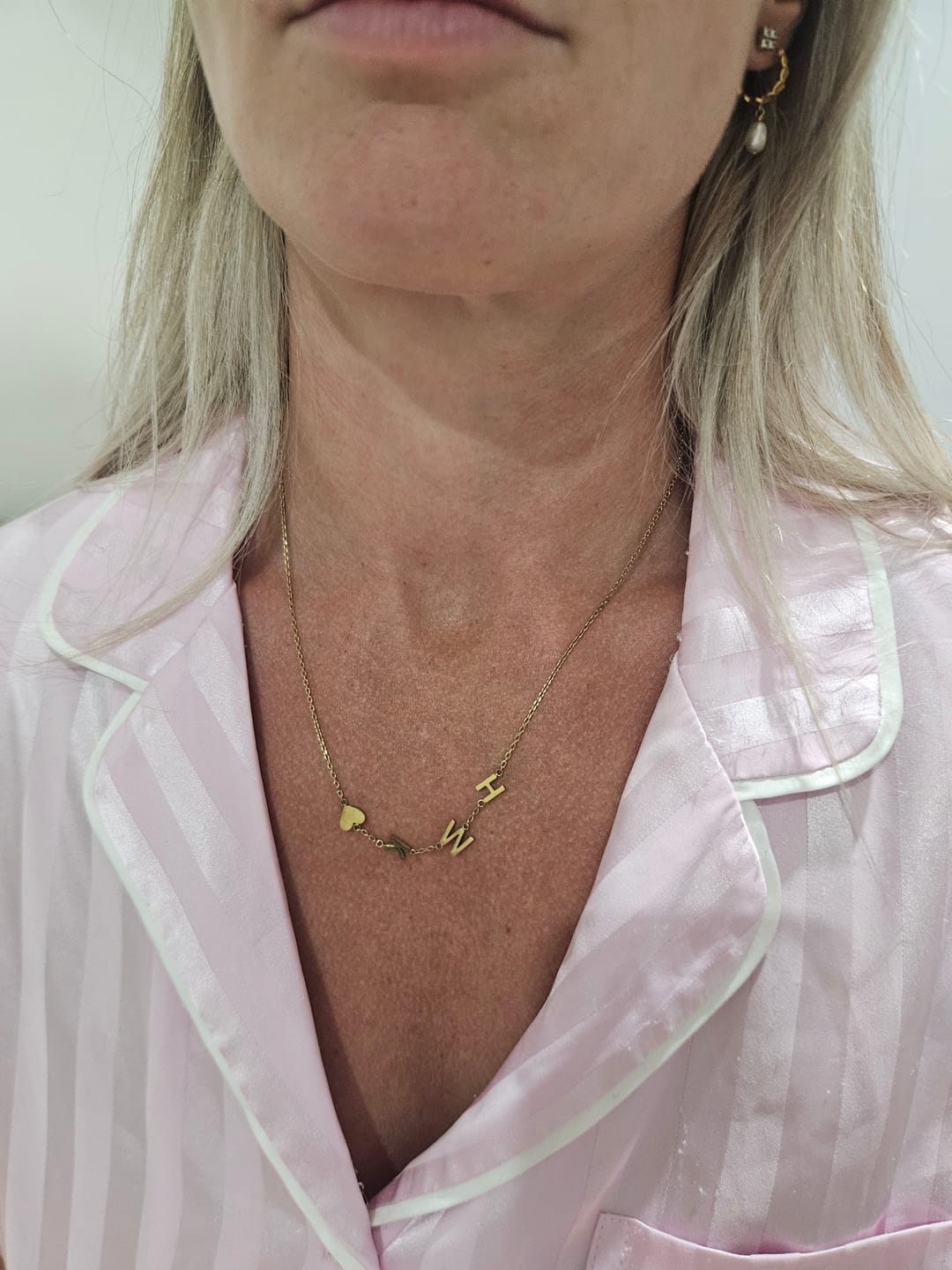 Customer photo review of Sideways Initial Letter Solid Heart Necklace