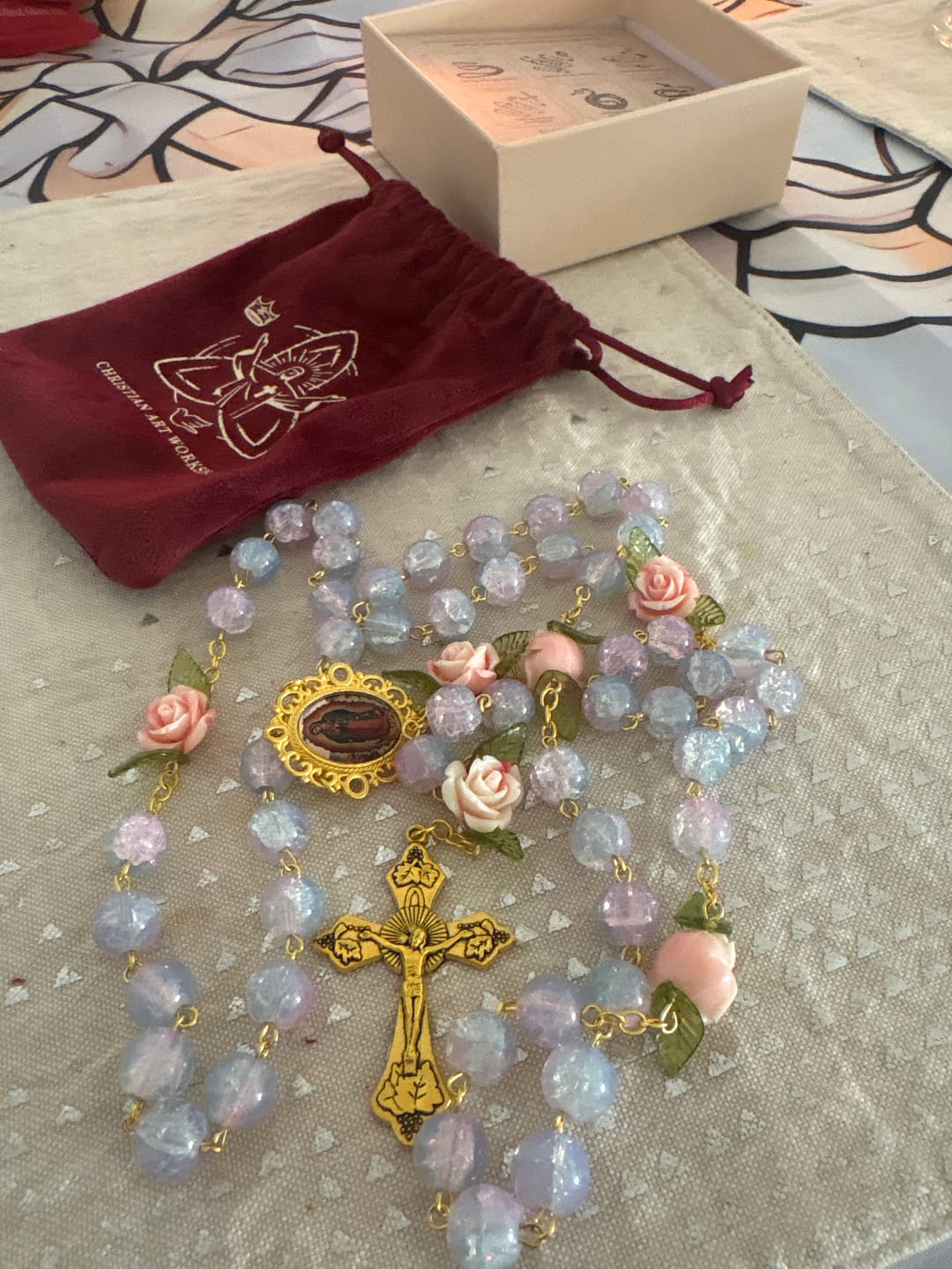 Customer photo review of Christianartworkshop Virgin Mary with Rose-Accented Rosary: Timeless Faith & Floral Faith Symbol