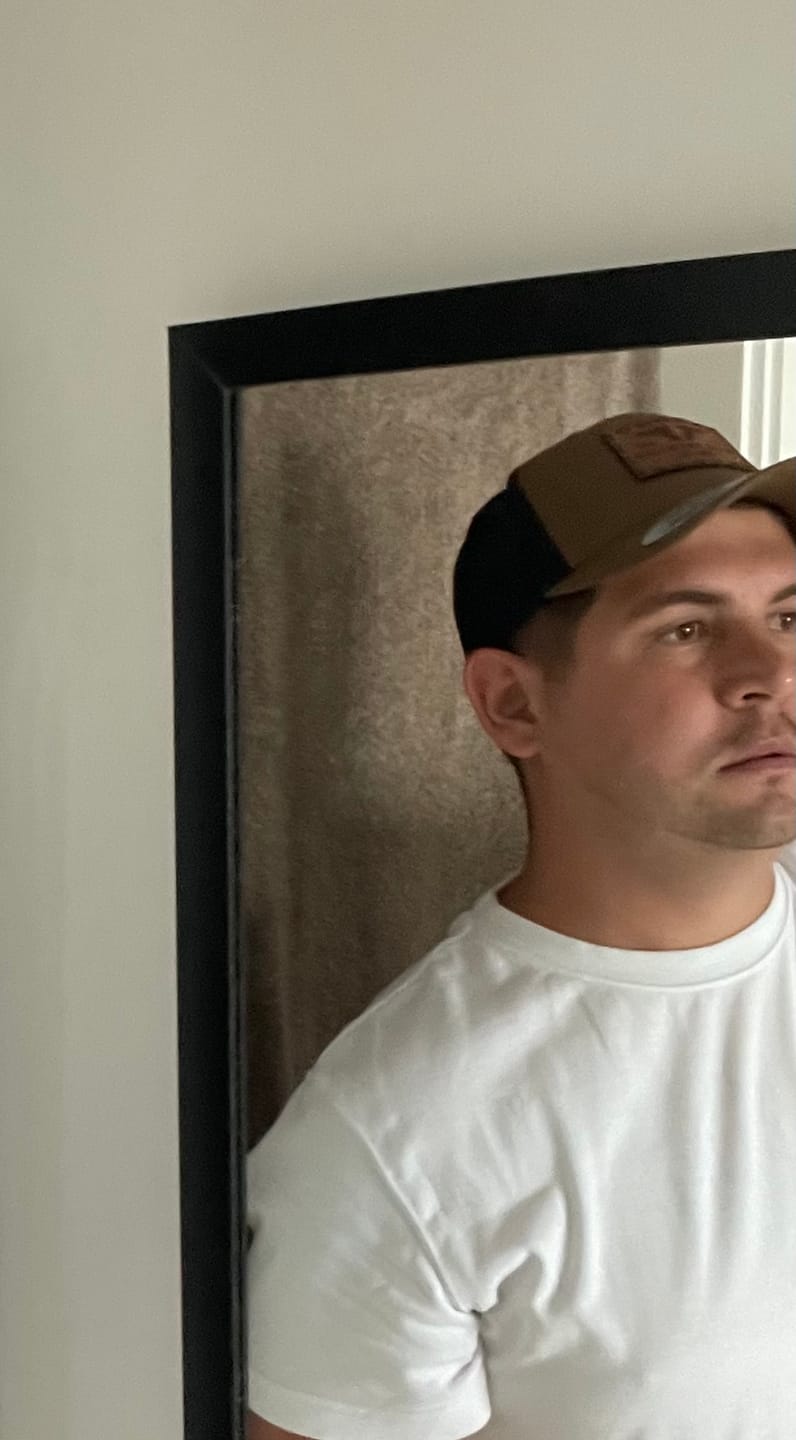 Customer photo review of -Twin Fire- in Coyote/Black trucker with beige thread
