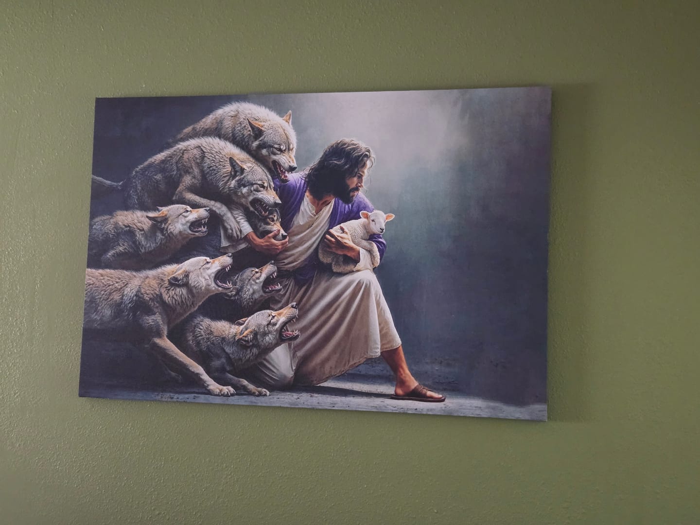 Customer photo review of Jesus Protects The Lamb From Wolves Wall Art Canvas