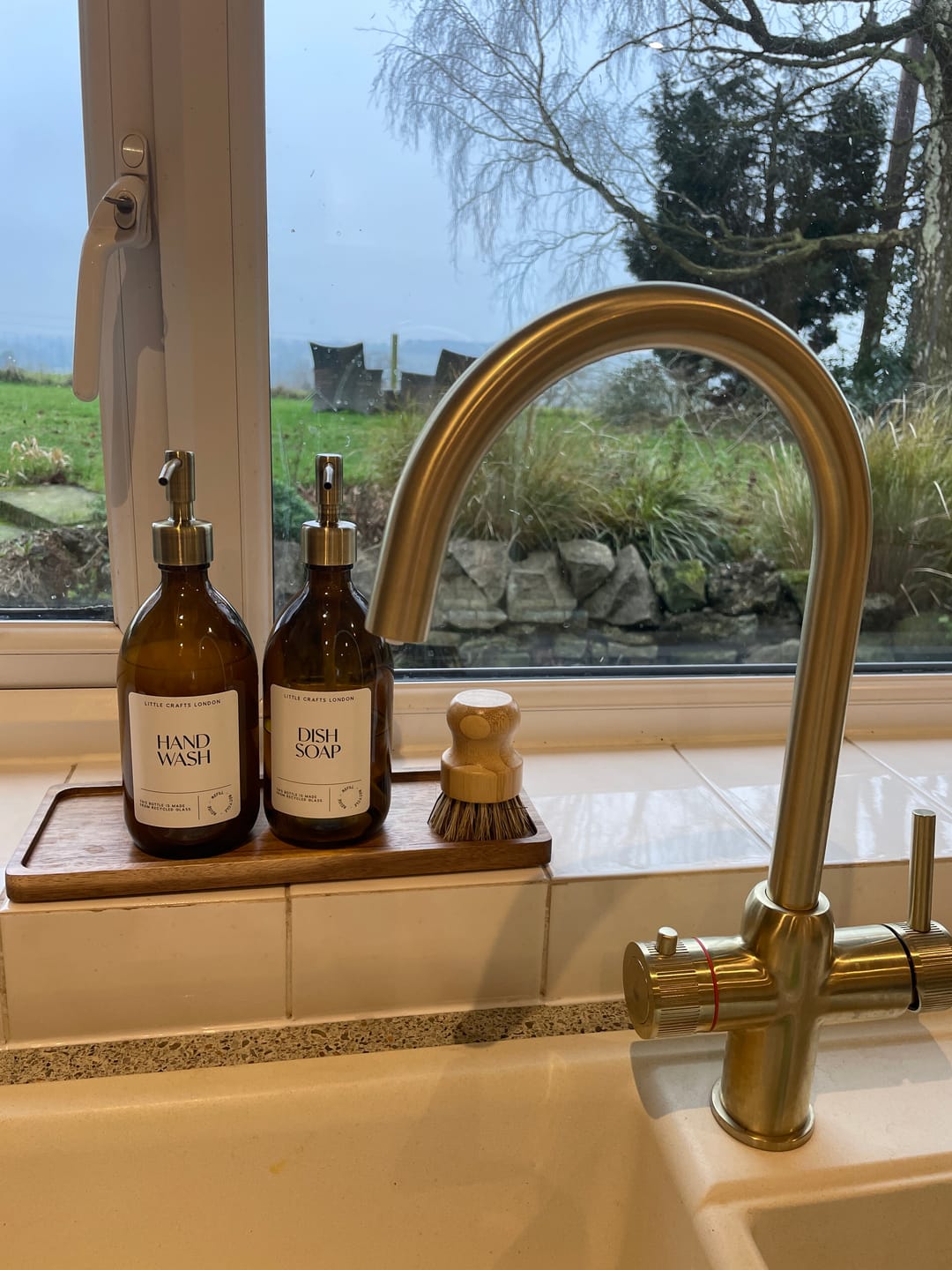 Customer photo review of Set of 2 Amber Glass Bottles 500 ML Long tray & Dish Brush