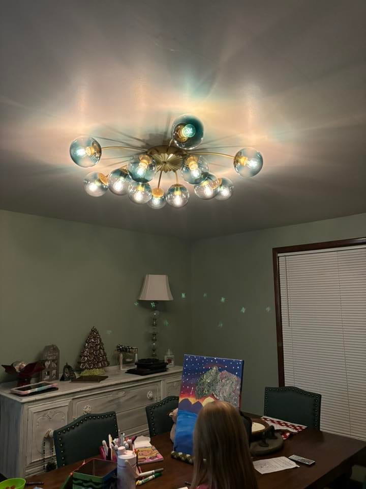 Customer photo review of Glam Bloom 12-Light Blue Glass Bubble Semi Flush Chandelier