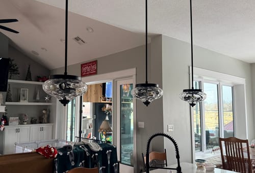 Customer photo review of Farmhouse 2-light Round Hammered Glass Pendant Light