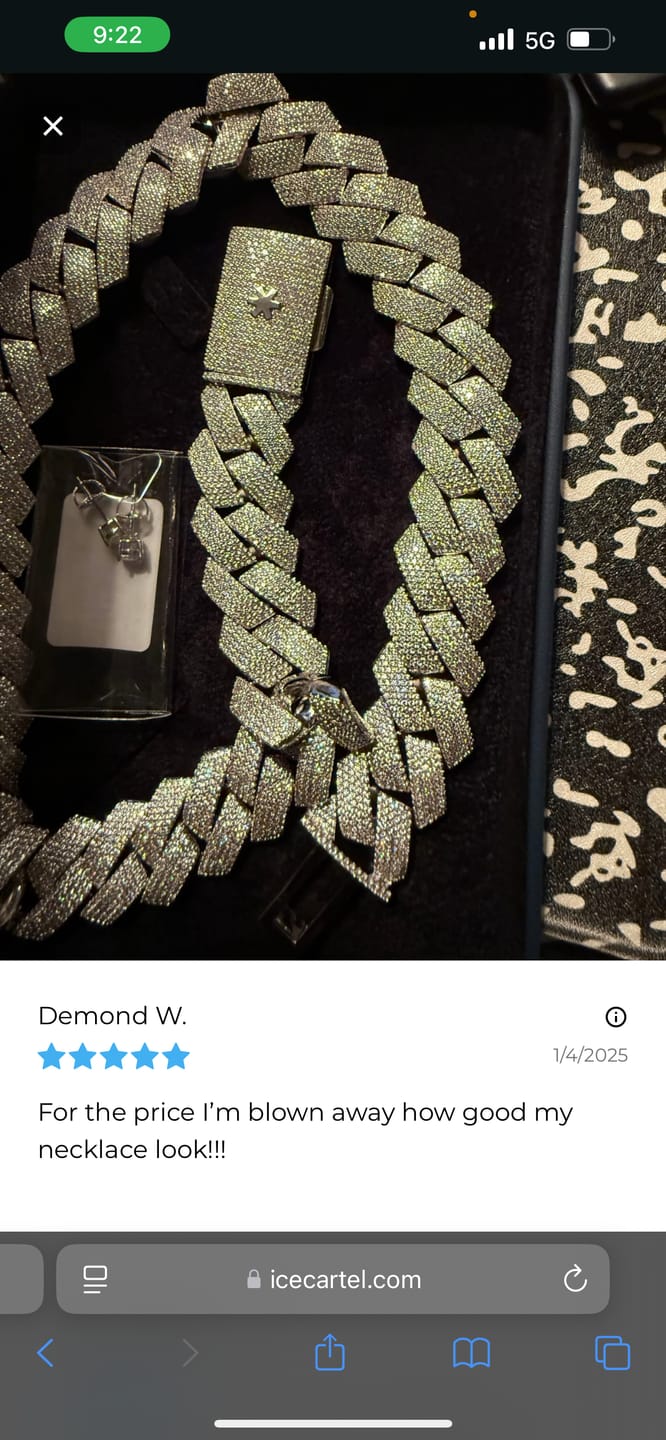 Customer photo review of 4-Row 15MM Moissanite Cuban Link Chain 14K Gold