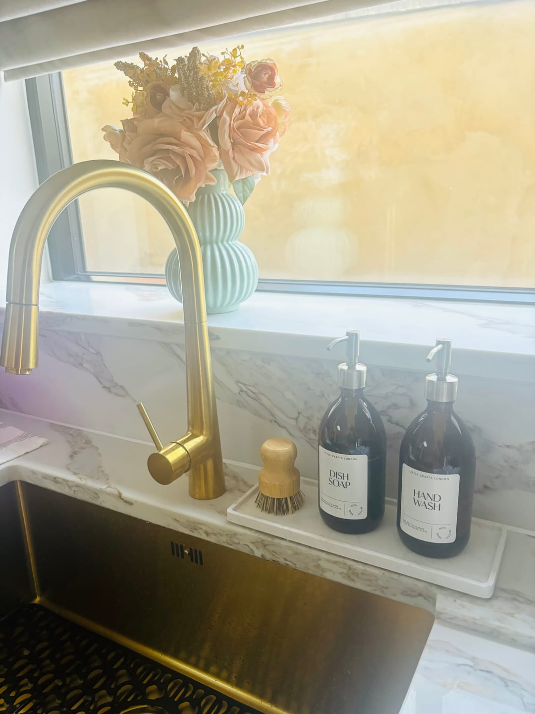 Customer photo review of Set of 2 Amber Glass Bottles 500 ML Long tray & Dish Brush