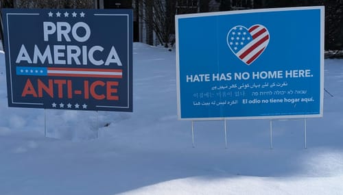 Customer photo review of Pro America Anti ICE Yard Sign, Keep the Immigrants, Deport the Racists Lawn Sign, Anti-Trump, Resist Fascism Yard Sign with Metal H-Stake