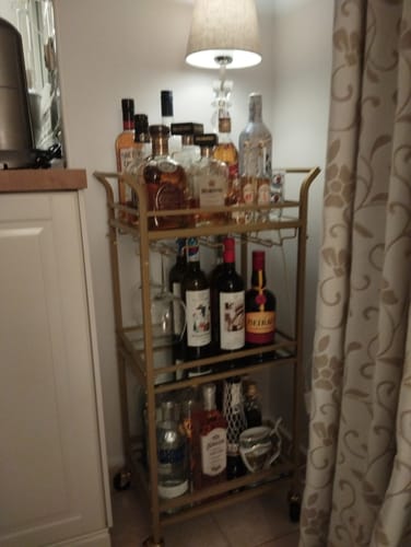 Customer photo review of Καρότσι Μπαρ Τρόλεϊ Κάβα Τραπεζαρίας με Καθρέφτη Βοηθητικό Τραπεζάκι Κουζίνας Χρυσό-Μαύρο LR-C091A62