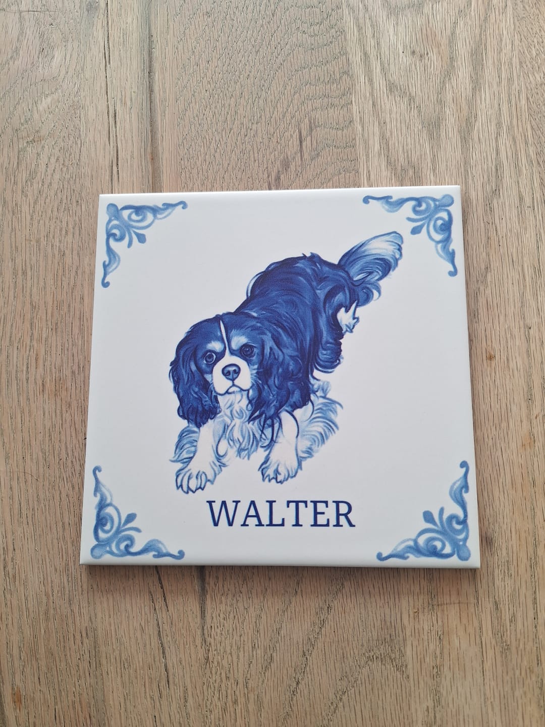 Customer photo review of Gepersonaliseerd Delfts Blauw tegeltje met foto en tekst