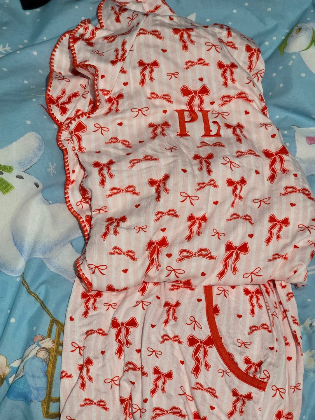 Customer photo review of P.Louise Girls Christmas Bow Pyjamas - Trousers Set