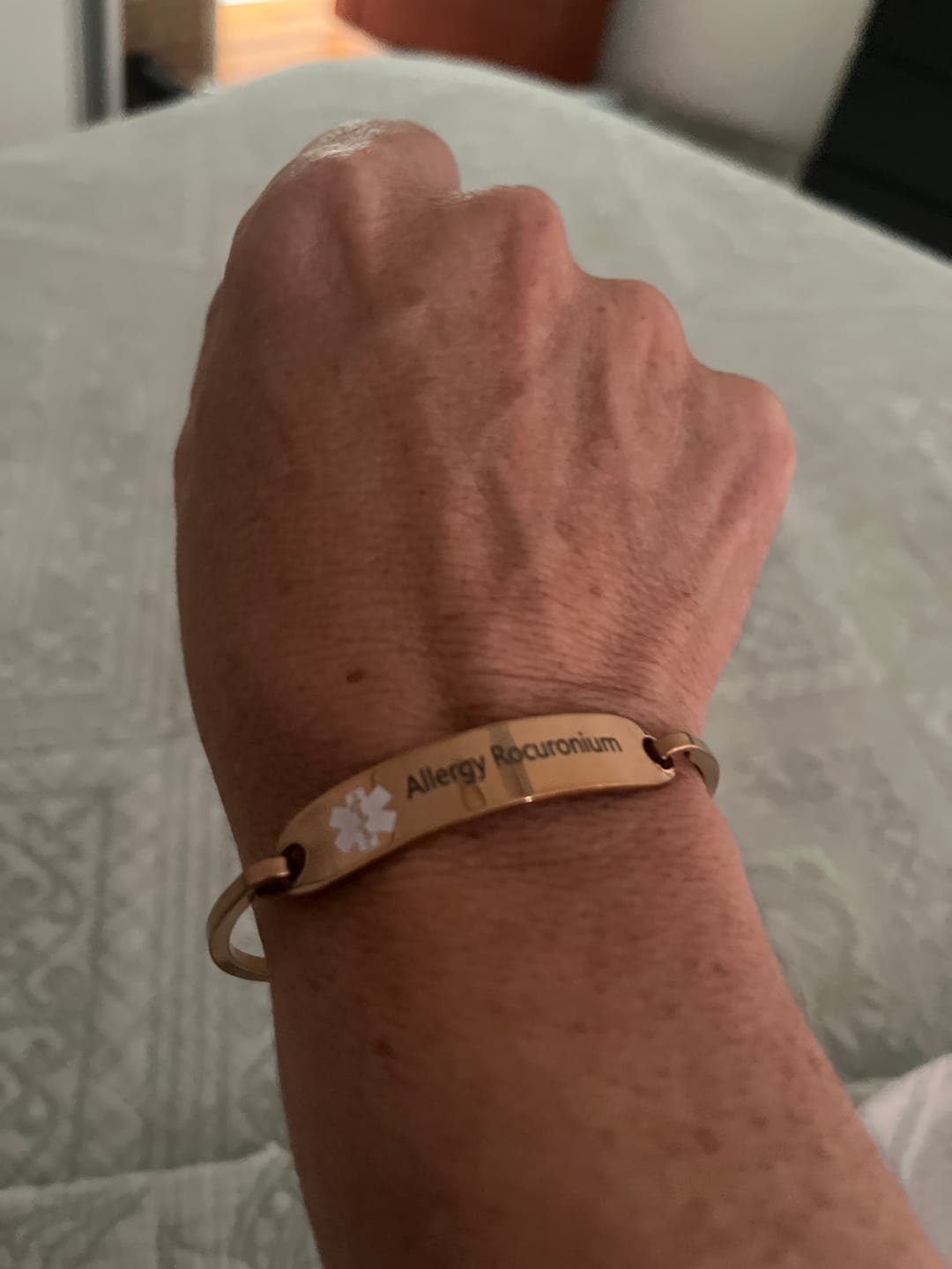 Customer photo review of Personalised Rose Gold Medical Alert ID Bangle Bracelet