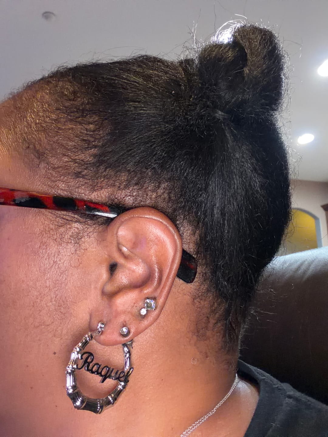 Customer photo review of Heart Twist Name Hoop Earrings