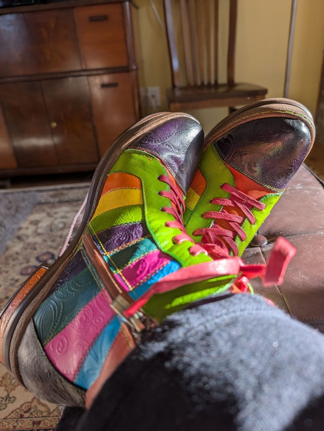 Customer photo review of Retro Hand-polished Rainbow Ankle Boots
