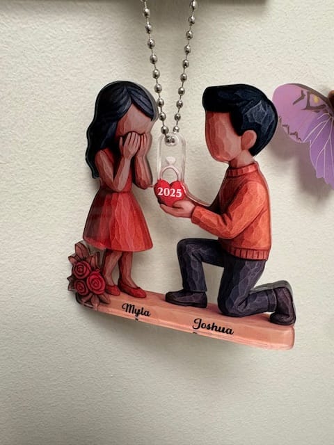 Customer photo review of Couple Marriage Proposal - Personalized Acrylic Ornament - Newly Engaged Gift, "She Said Yes!" Ornament, Just Engaged Gifts for Couples