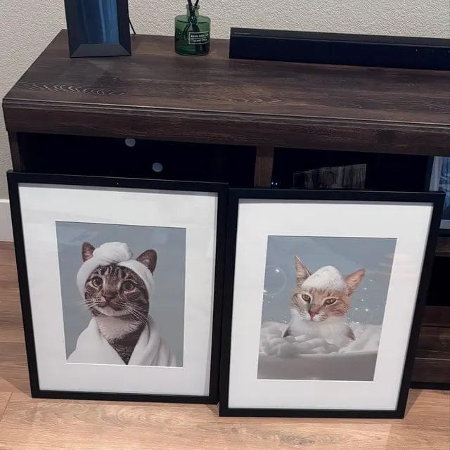 Customer photo review of Custom Cat Bathroom Art