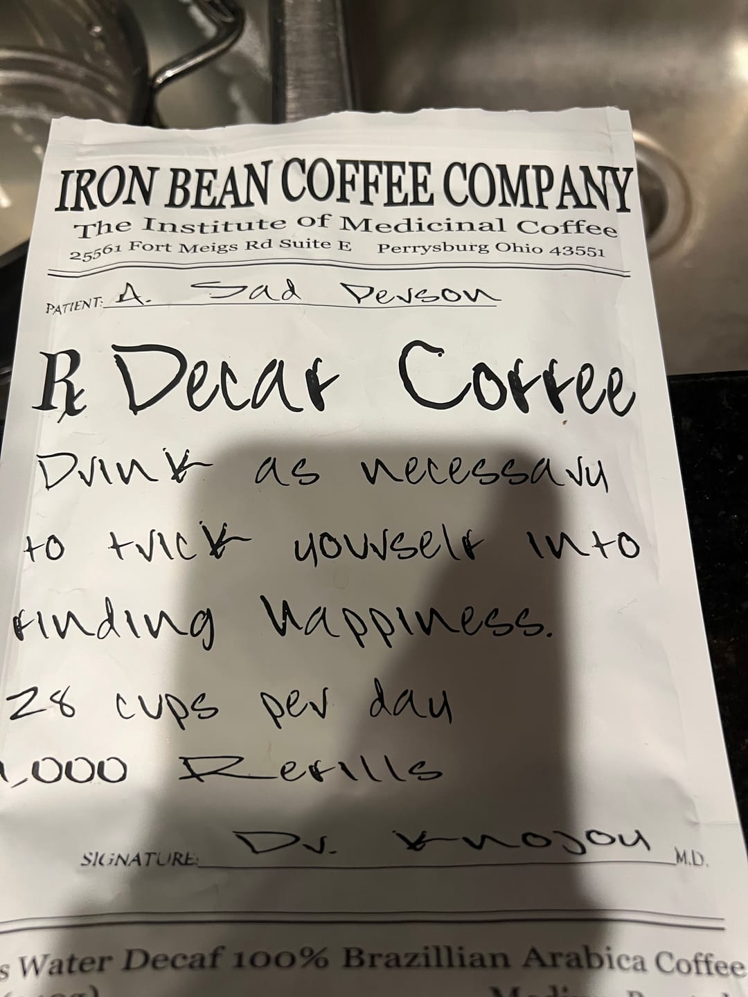 Customer photo review of Dr. Knojoy's - Swiss Water Decaf