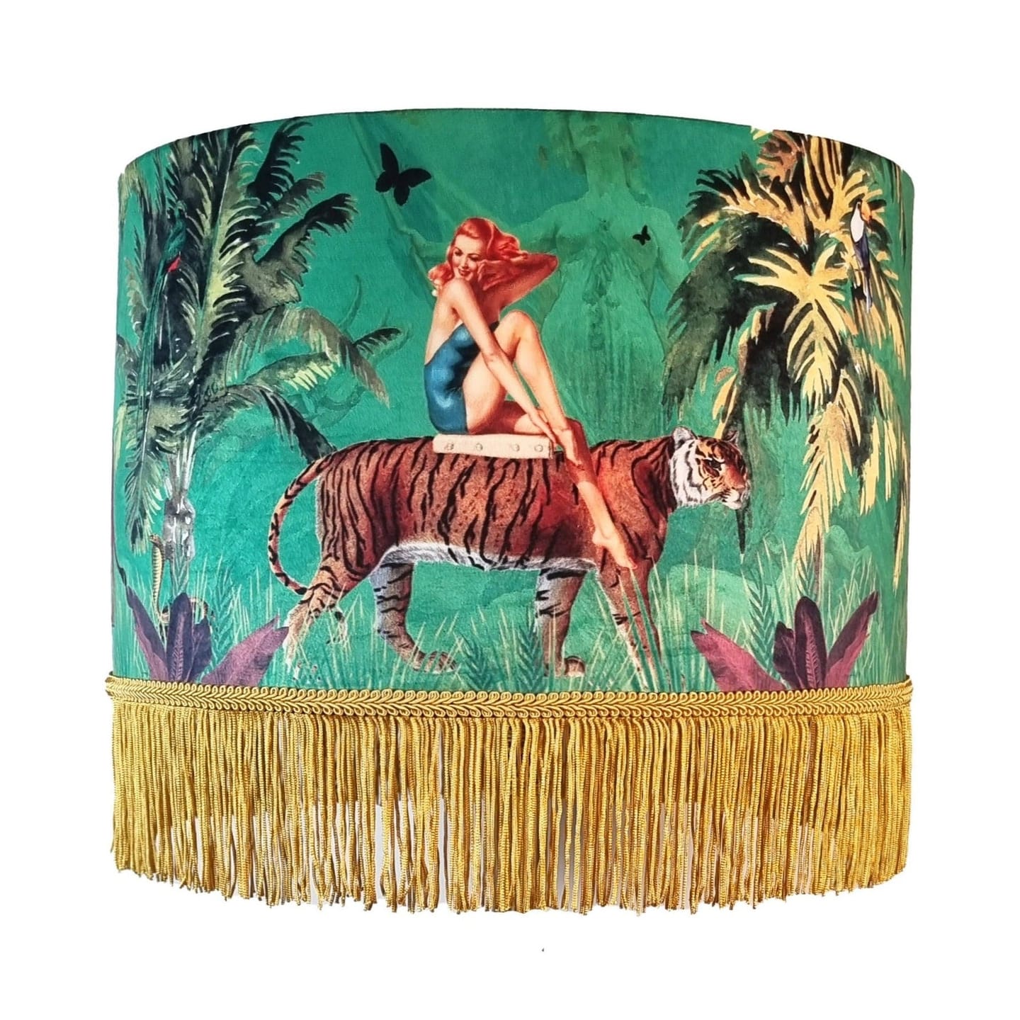 Customer photo review of Queen K Jungle Walk Green Tassel Fringed Drum Lampshade