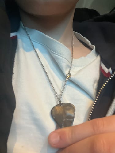 Customer photo review of Eddie Guitar Pick Pendant Necklace