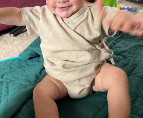 Customer photo review of Solid Linen Kimono Romper