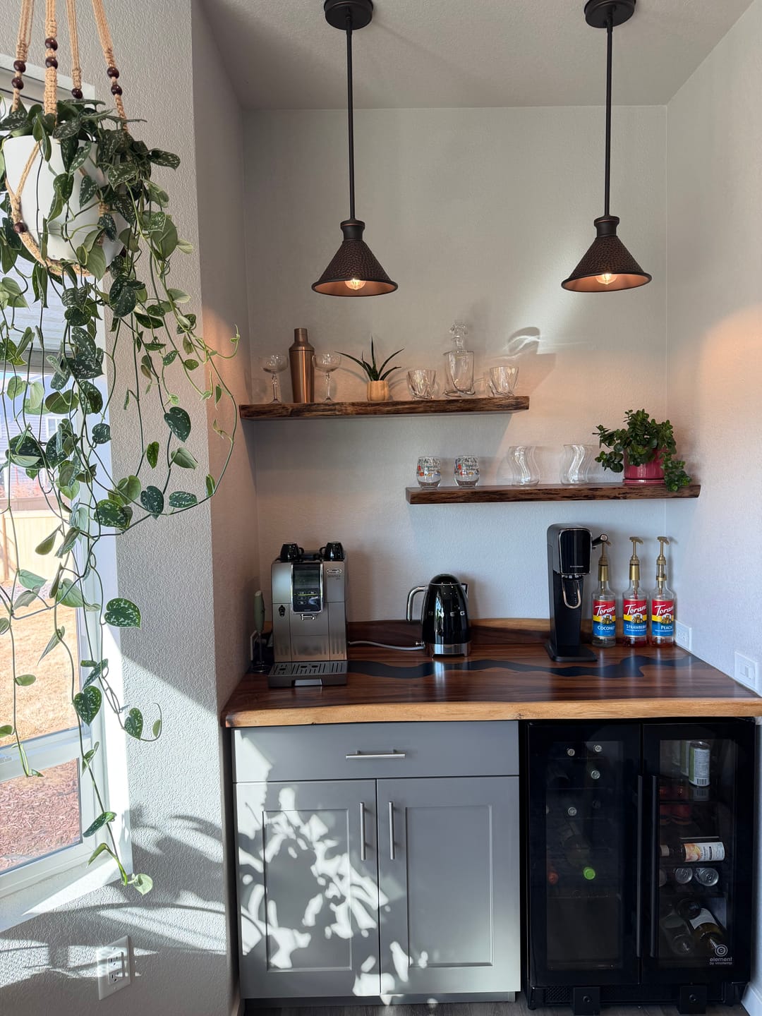 Customer photo review of Live Edge Walnut Floating Shelves