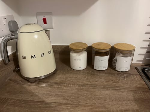 Customer photo review of Set of 3 Glass Jars with Bamboo Lid - Tea, Coffee and Sugar 800ml [Large Label]