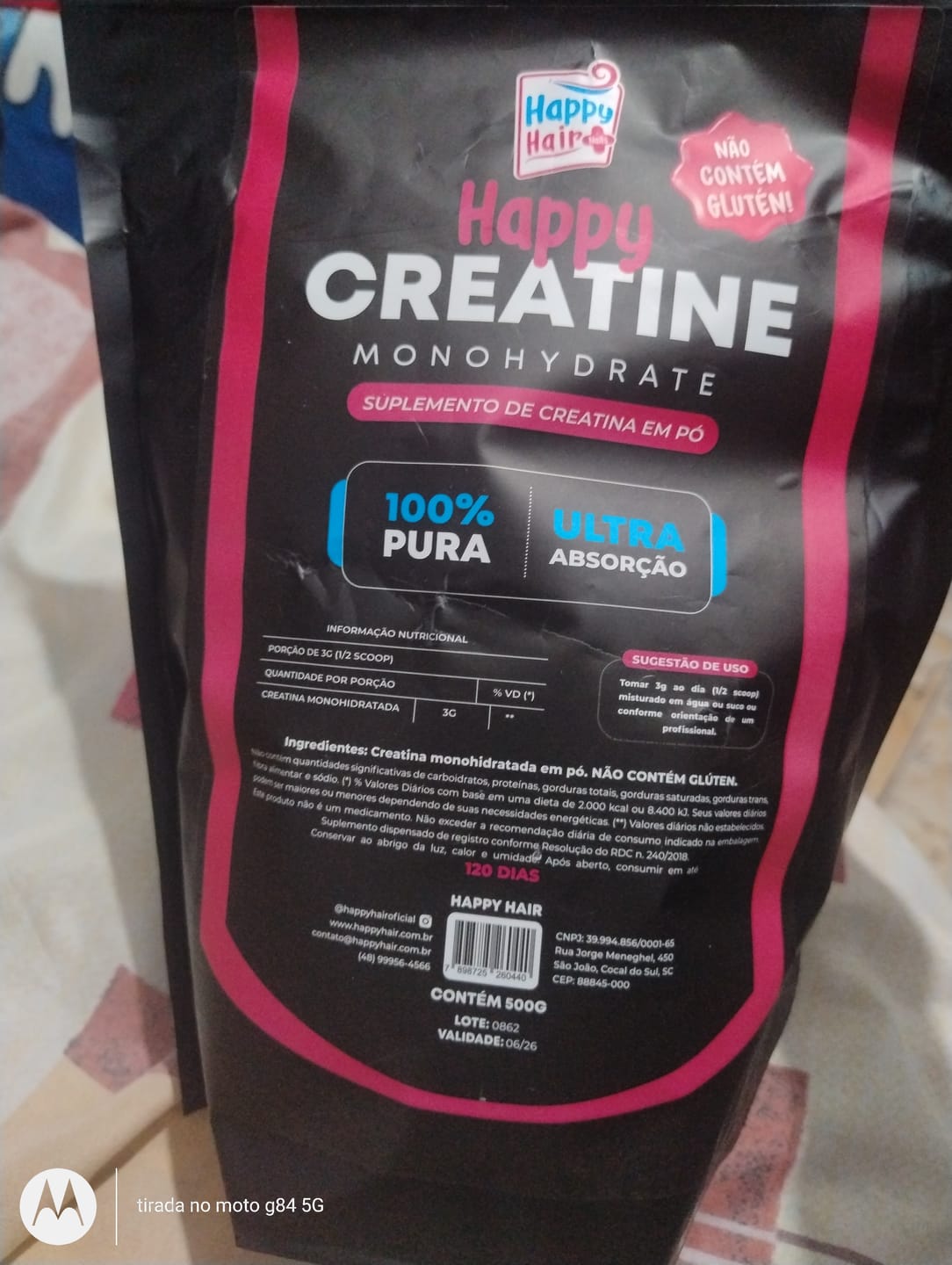 Customer photo review of Creatina Monohidratada 100% Pura 500g Happy Creatine