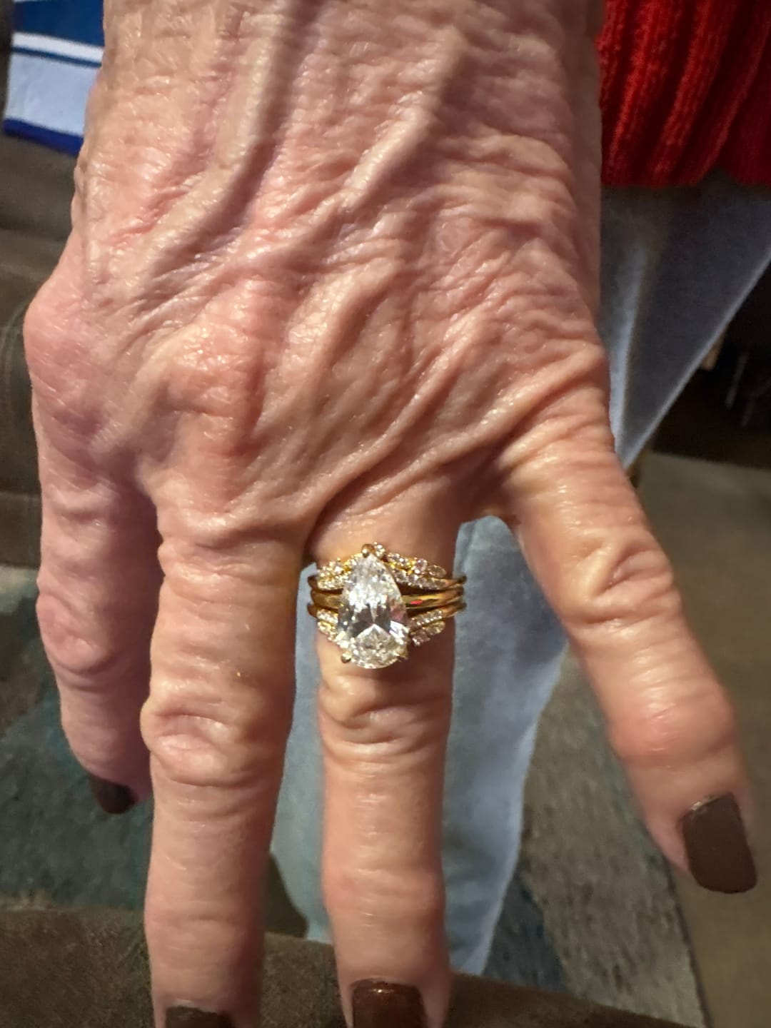 Customer photo review of 4.0Ct Solitaire Pear Cut Wedding Ring For Her With Enhancer Wedding Band