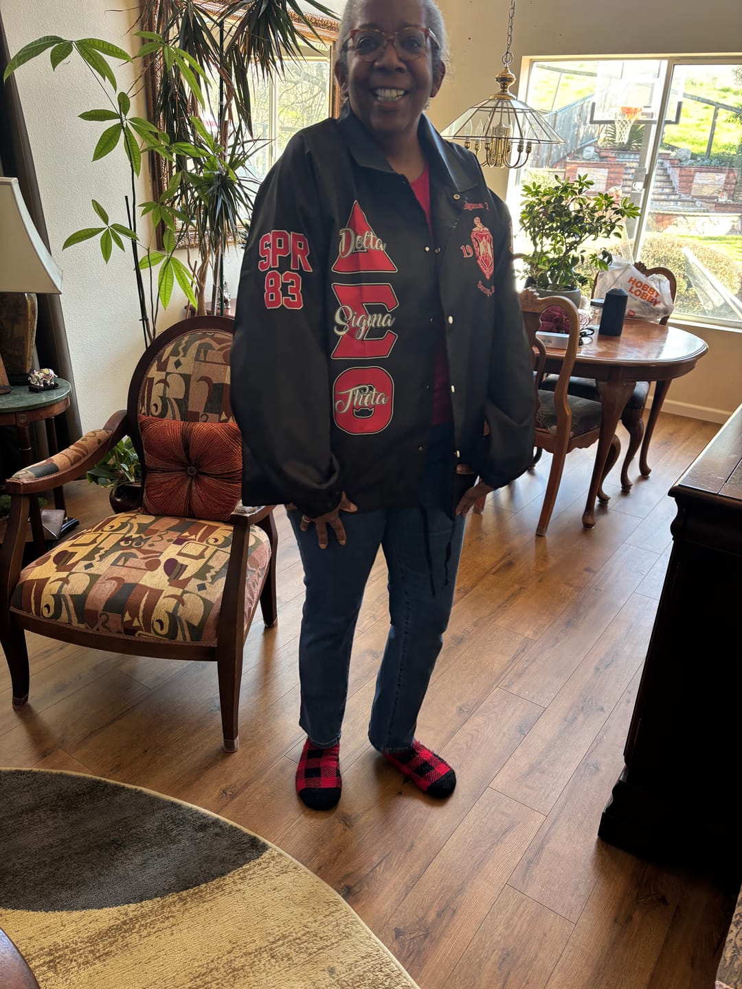 Customer photo review of Personalized Delta Sigma Theta Crossing Jacket Black Sharon Moore