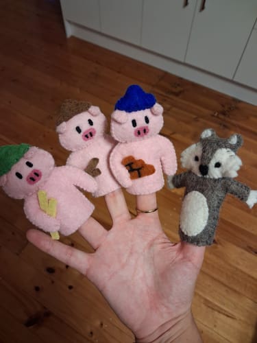 Customer photo review of The Three Little Pigs, Finger Puppet Set