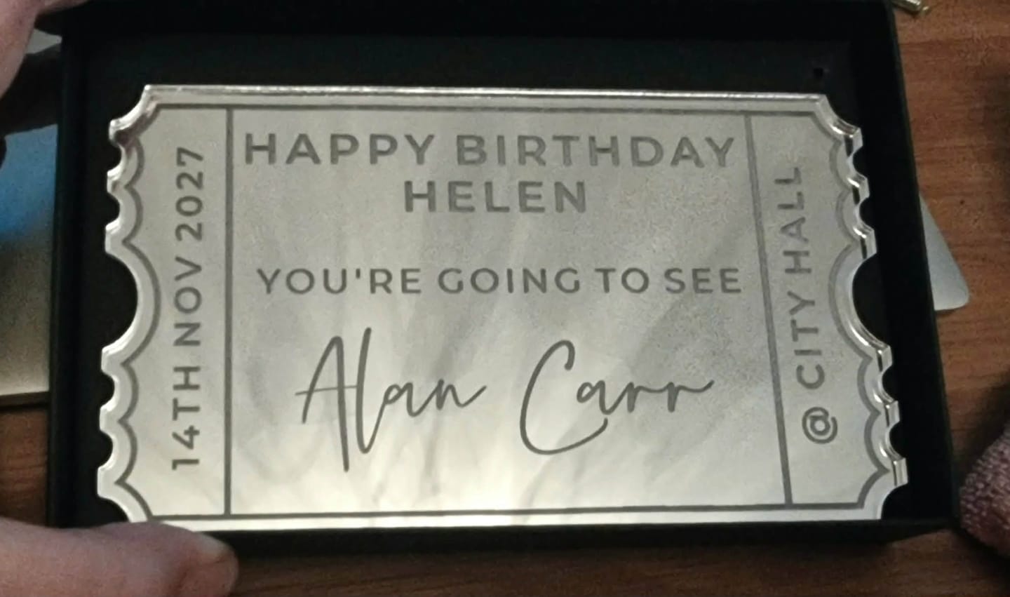 Customer photo review of Personalised Acrylic Gift Ticket