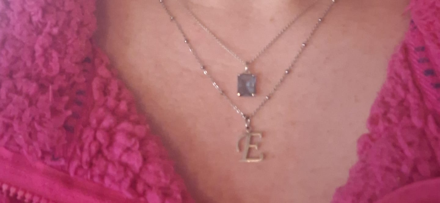 Customer photo review of E Script Initial Necklace Silver