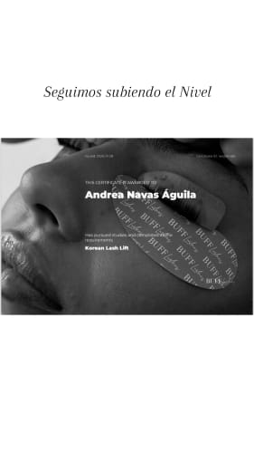 Reviewer's certificate for the Korean Lash Lift course, presented over a black and white photo of an eye during treatment.