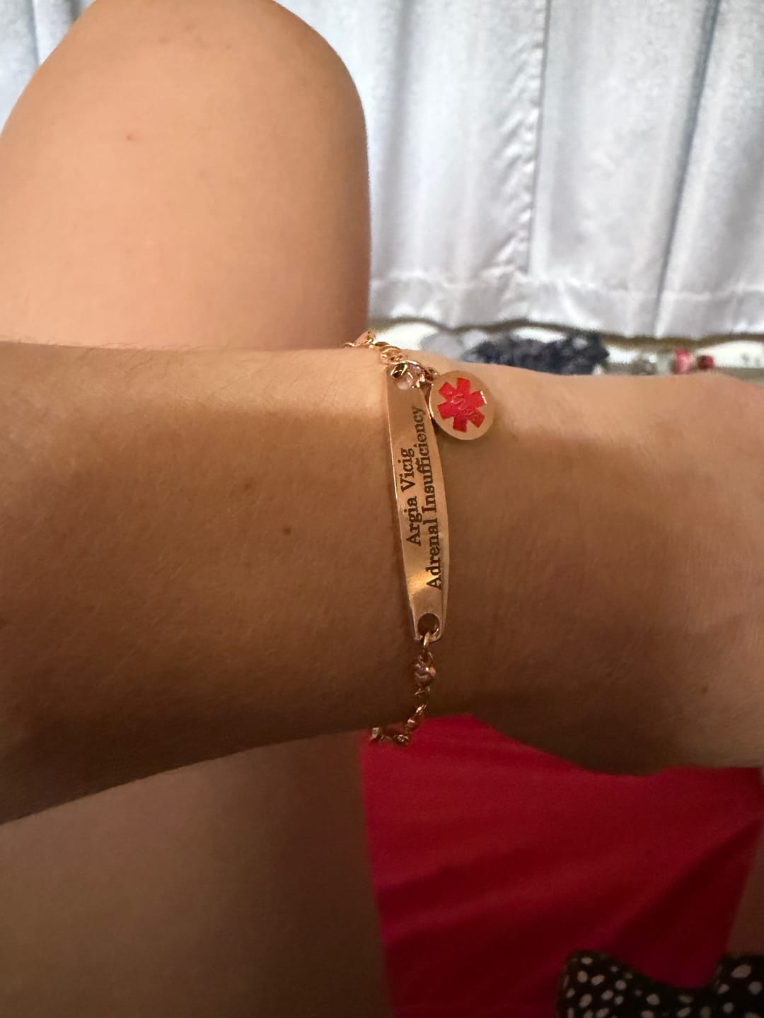 Customer photo review of Personalised Medical Alert Heart Link Bracelet - Rose Gold