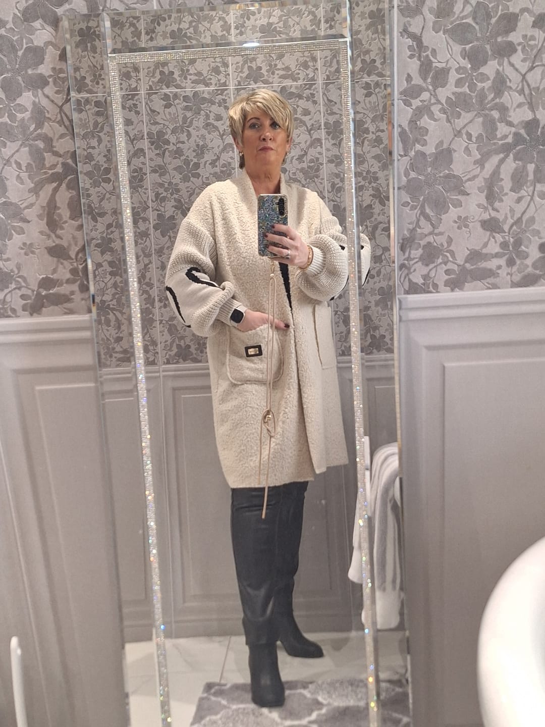 Customer photo review of Yvonne Cream Heart Sleeve Coatigan