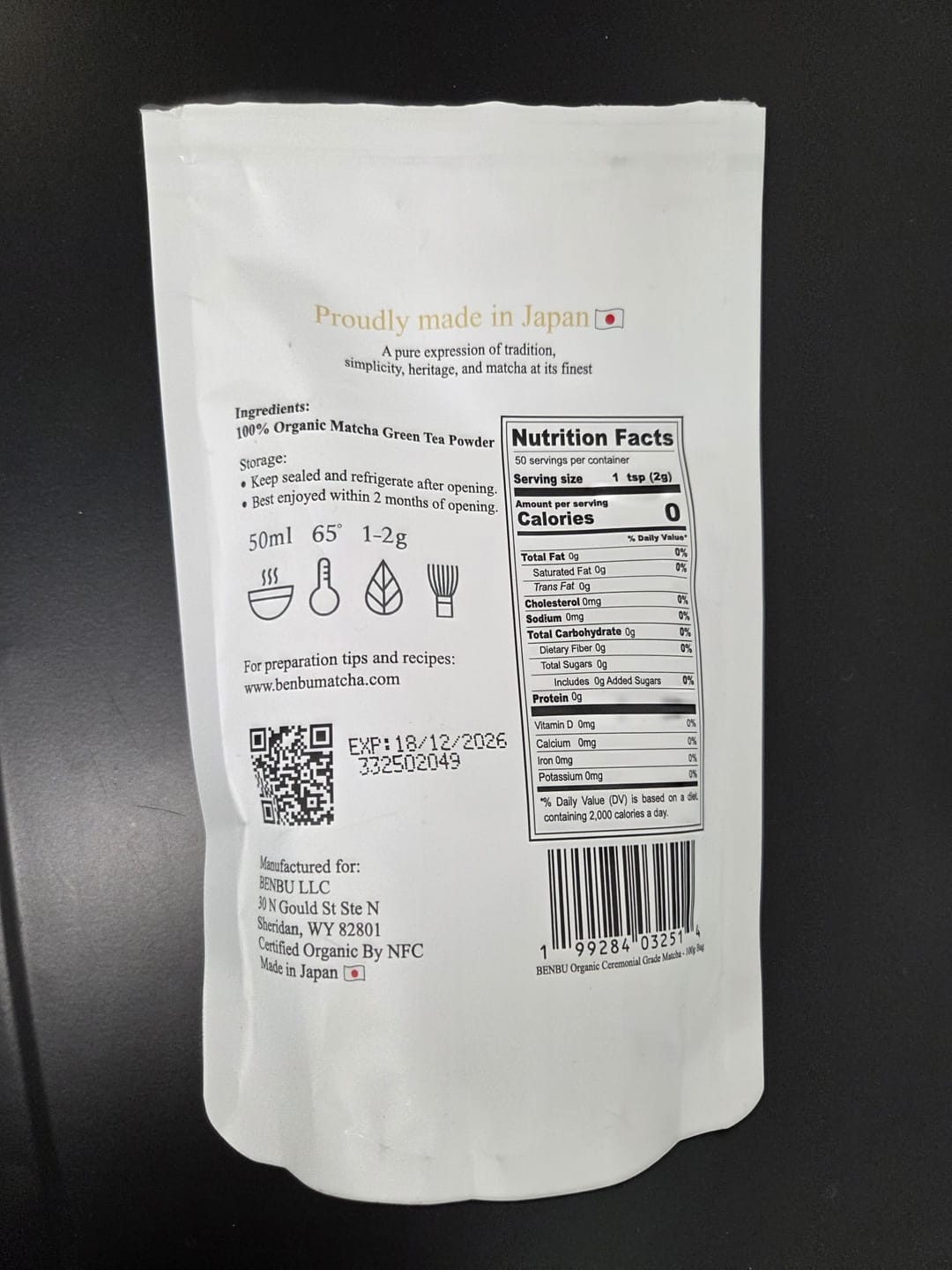 Customer photo review of BENBU Organic Matcha - Premium 100% Organic Japanese Matcha Powder 3.5 oz (100g) Bag