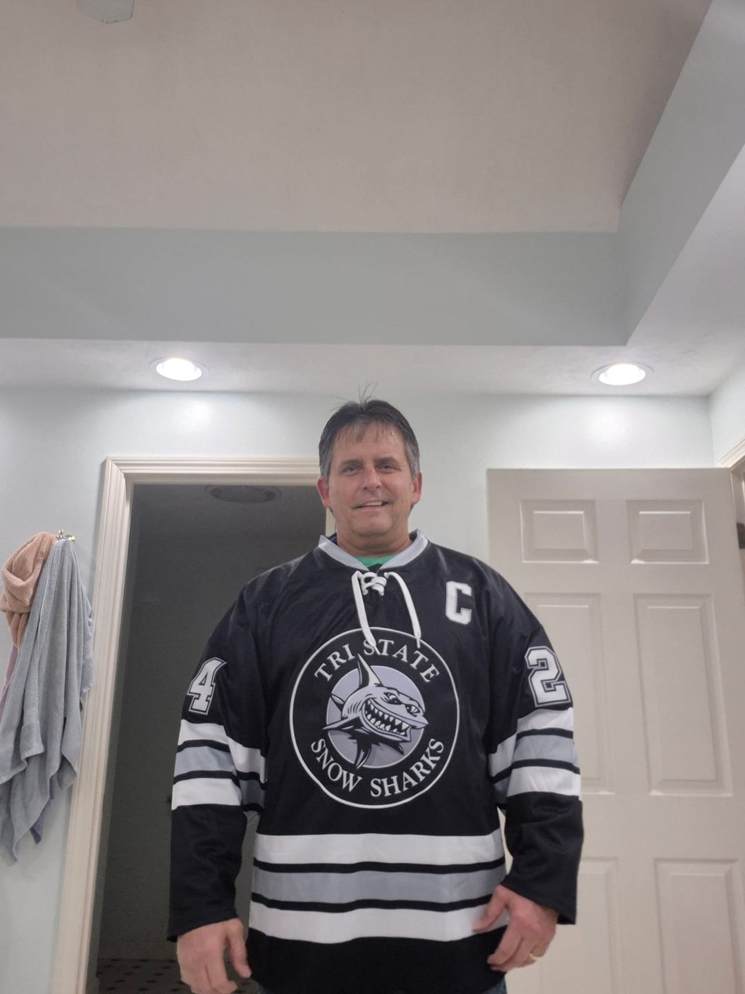 Customer photo review of Custom Black White-Gray Lace-Up Neck Hockey Jersey