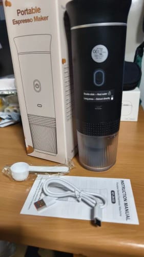 Customer photo review of Cafetera Espresso portátil eléctrica inalámbrica para coche y hogar, cafetera para acampar, cafetera de viaje en polvo con cápsula 3 en 1