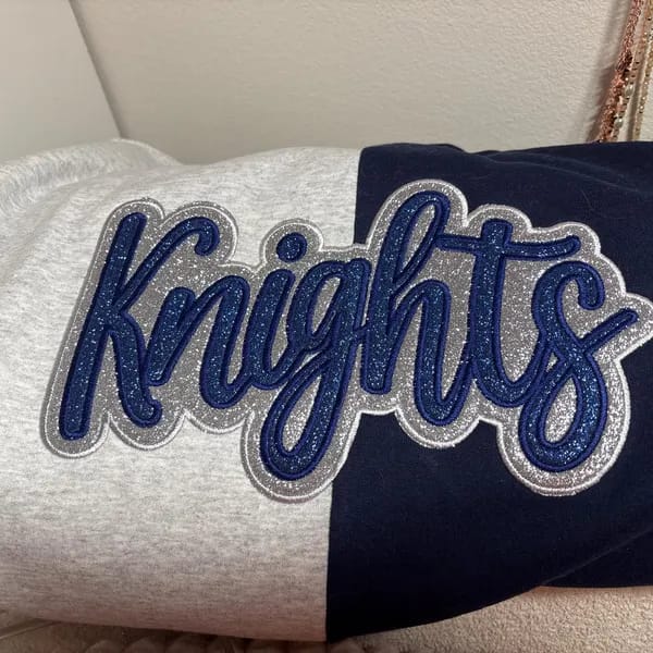 Customer photo review of Personalized Split Team Two Tone Crewneck Embroidered Applique Team Name Game Day Sweatshirt