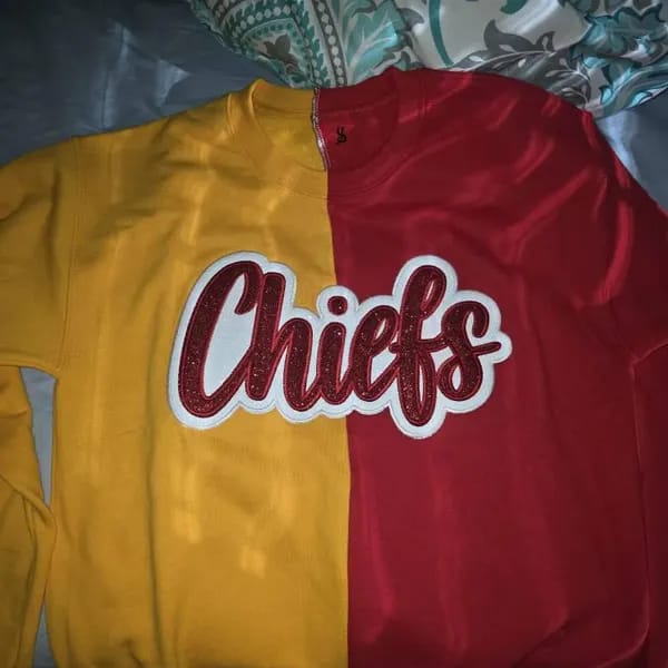 Customer photo review of Personalized Split Team Two Tone Crewneck Embroidered Applique Team Name Game Day Sweatshirt