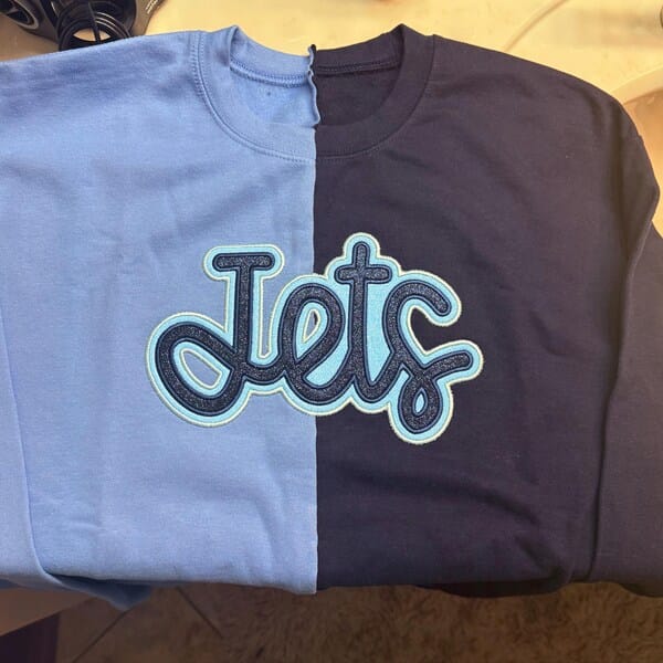 Customer photo review of Personalized Split Team Two Tone Crewneck Embroidered Applique Team Name Game Day Sweatshirt