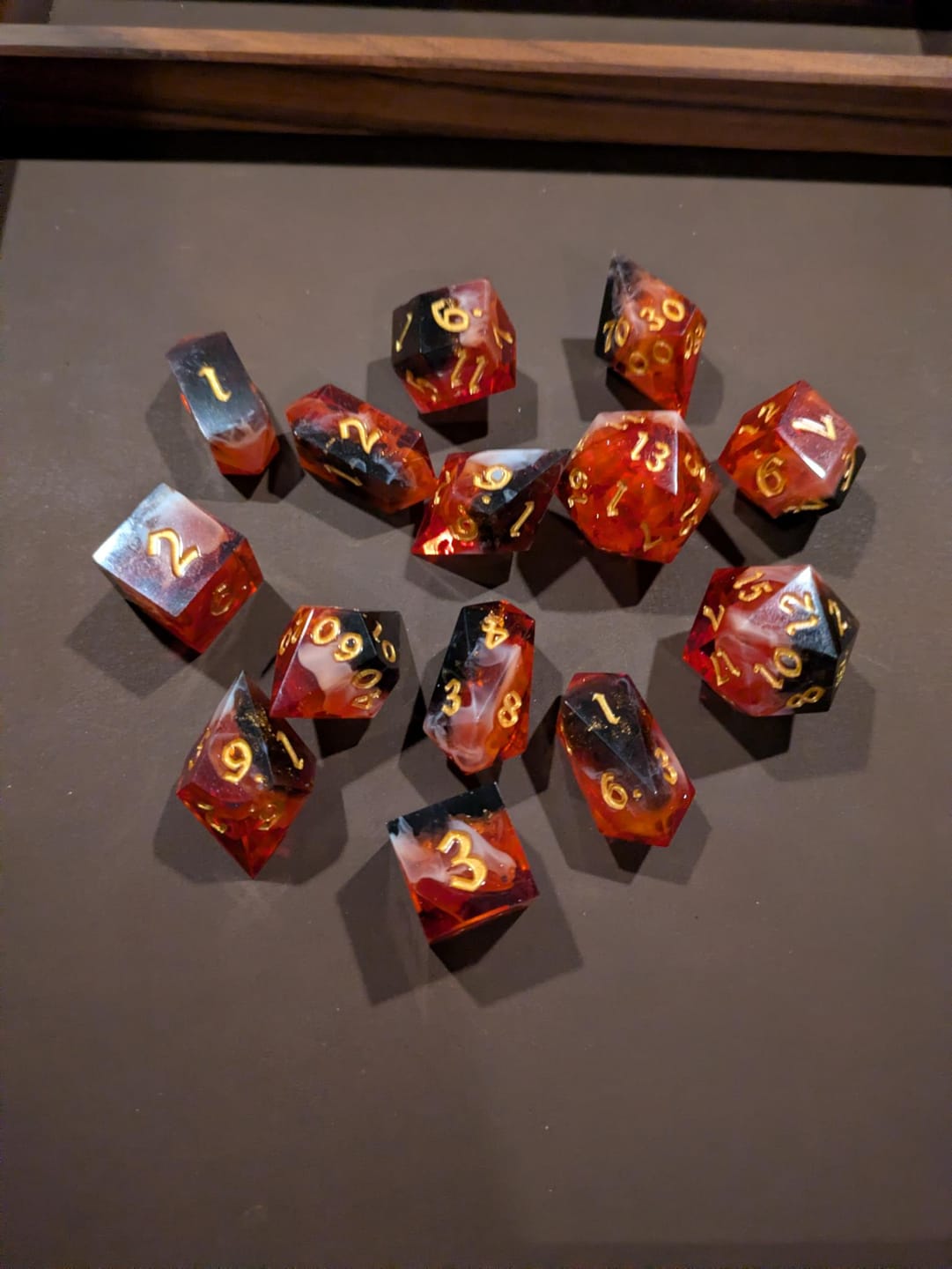 Customer photo review of Emberflare Handmade Resin DND Dice Set