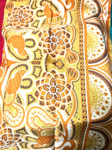 Customer photo review of 1970’s Richard Allan Orange Patterned Vintage Silk Scarf