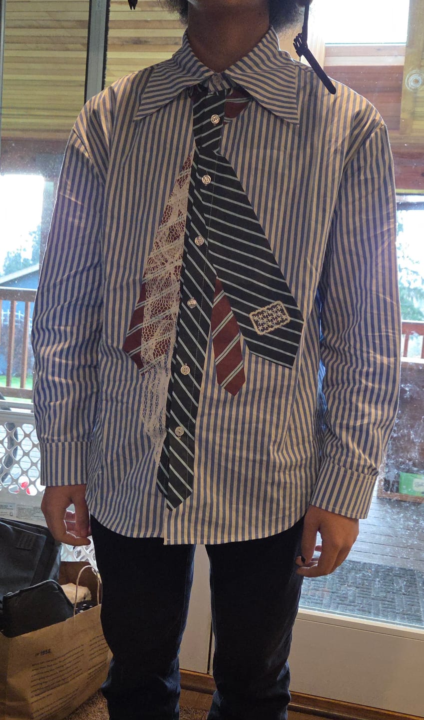 Customer photo review of Aelfric Eden Necktie Graphic Stripe Long Sleeve Shirt