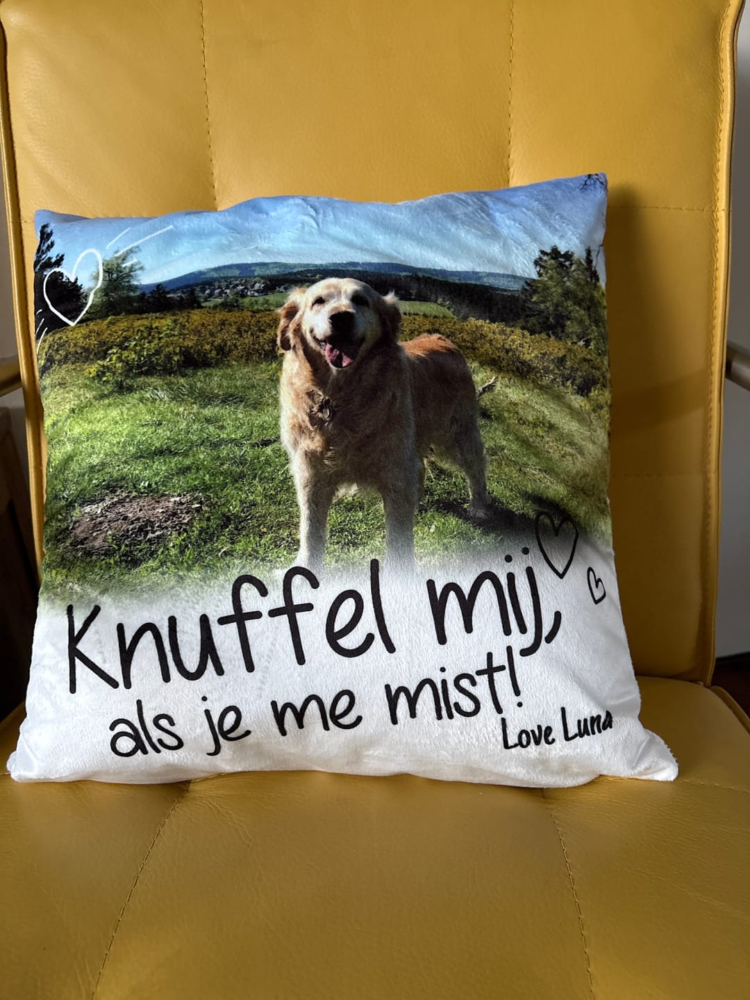 Customer photo review of Knuffel mij als je me mist - Gepersonaliseerde kussen