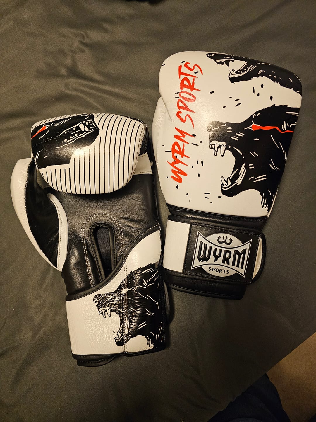 Customer photo review of Wolf White/Black Genuine Leather Boxing Gloves
